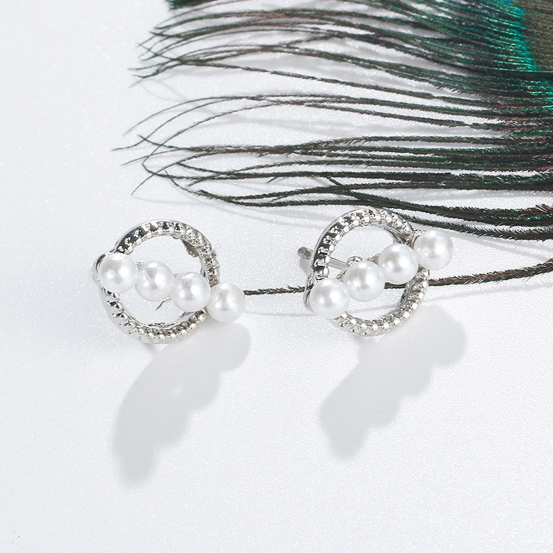 Pearls Circle Stud Earrings Women Charm Stud Jewelry Birthday Holiday Gifts