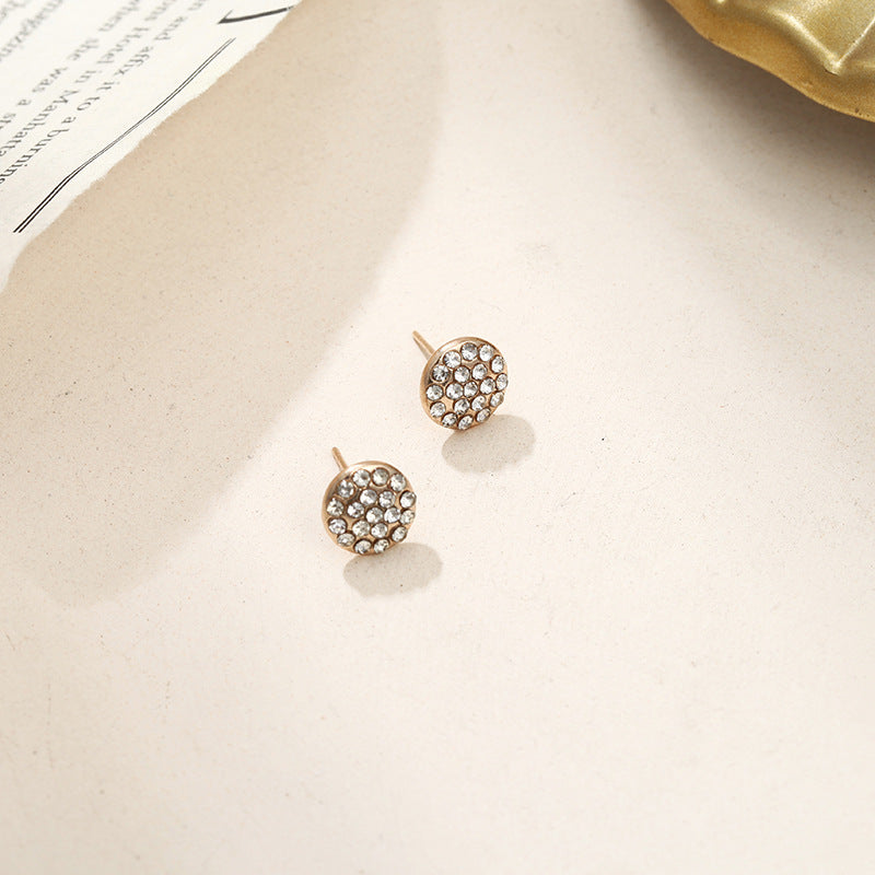 Rhinestone Round Stud Earrings Fashion Women Female Earrings Piercing Jewelry