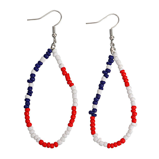 Red Blue White Beaded Dangling Drop Earring Women Girls Gifts Jewelry Accessories