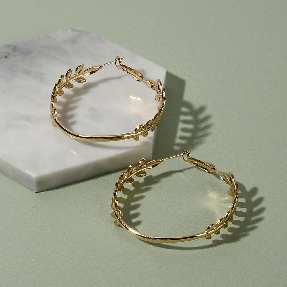 Leaf Hoop Earring Women Jewelry Mom Gift Everyday Wear Earrings