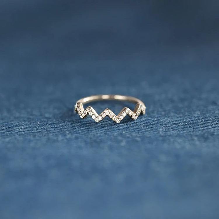 Wave Pattern Zircon Inlaid Ring Adjustable Opening Wave Pattern Ring To My Daughter Highs And Lows Ring Wavy Zigzag Ring Gift