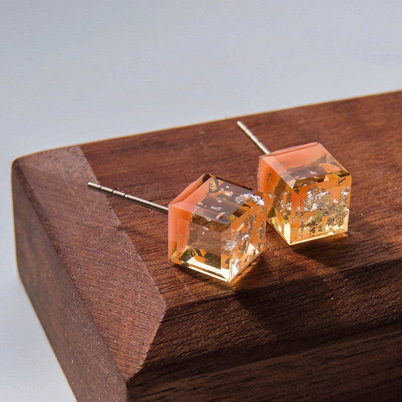 Glitter 3D Cube Stud Earrings Accessories Gift Women Girl Fashionable Jewelry