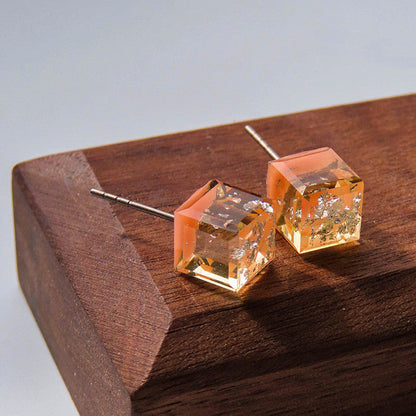 Glitter 3D Cube Stud Earrings Accessories Gift Women Girl Fashionable Jewelry