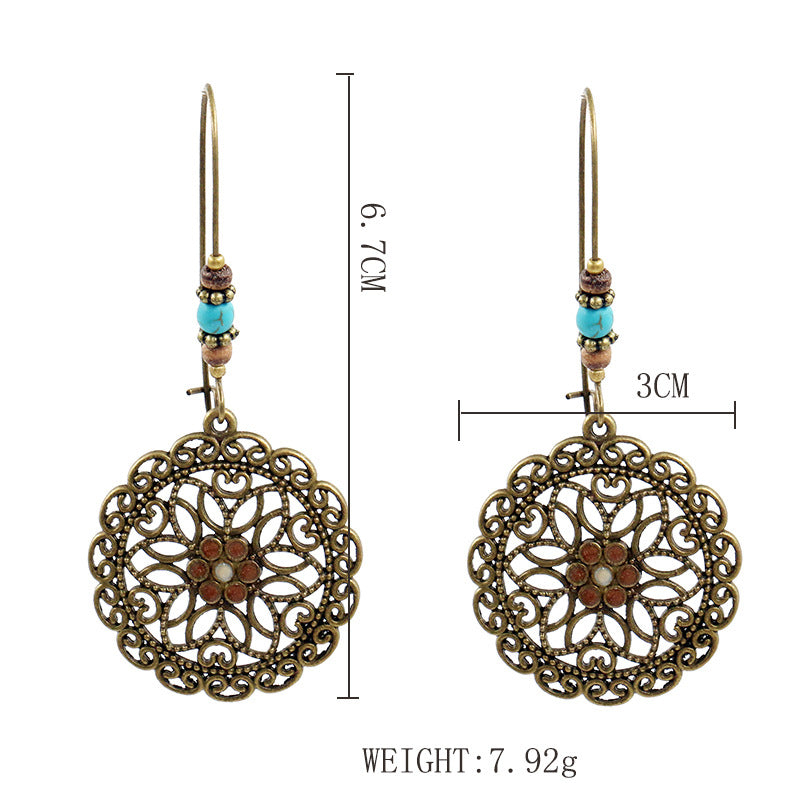 Round Flower Pattern Drop Dangle Earrings Women Jewelry Gift for Her Accessories