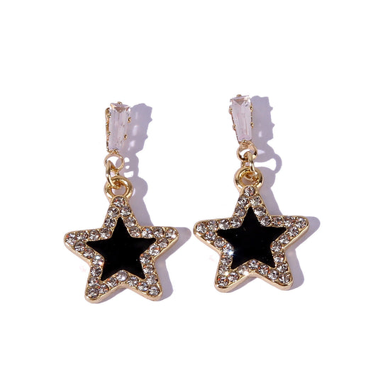 Rhinestone Star Black Middle Gift Earrings Dangle Women Fashion Jewelry Jewellery