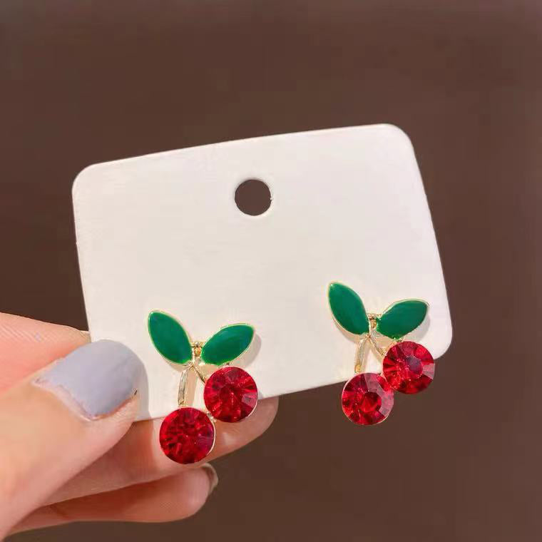 Cherries Stud Earrings Women Jewelry Mom Gift Everyday Wear Earrings