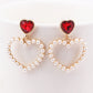 Red Heart Faux Pearl Drop Dangle Earrings Women Jewelry Gift for Her Accessories