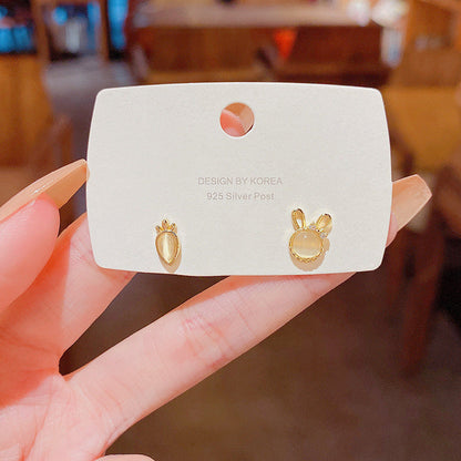 Faux Opal Carrot and Rabbit Stud Earrings Accessories Gift Women Girl