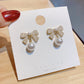 Cute Pearl Bow Stud Earrings Accessories Gift Women Girl Fashionable Jewelry