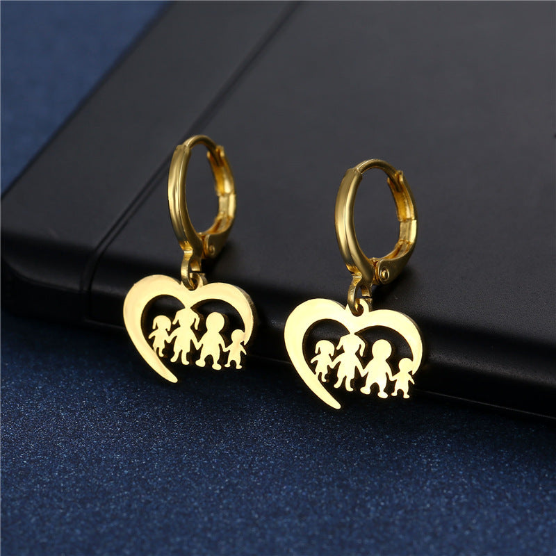 Family Heart Dangle Earrings Jewelry Accessories Girls Fashion Accessory