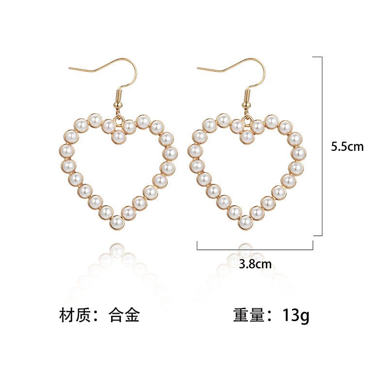 Imitation Pearl Heart Drop Ear Dangle Fashion Earrings for Women Party Jewelry