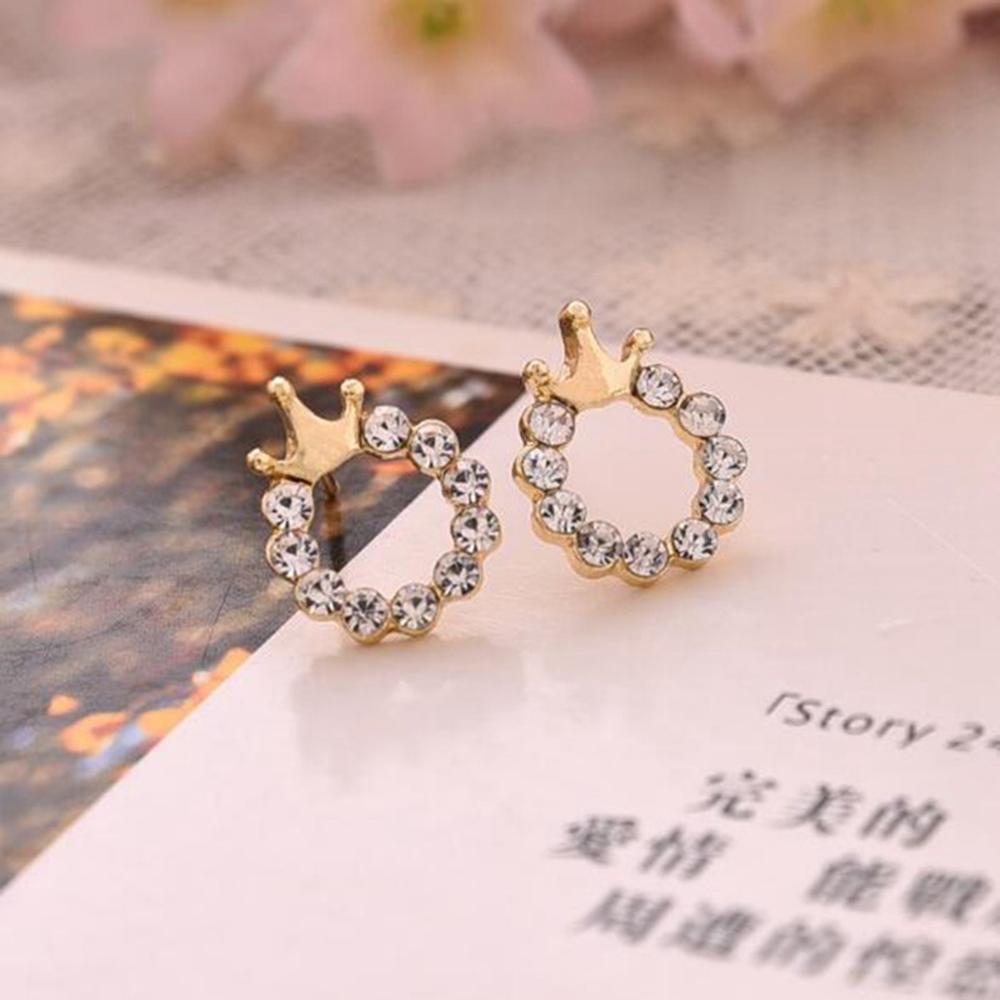 Princess Crown Stud Earrings Women Girl Shining Crystal Round Circle Earrings Party Wedding Accessory