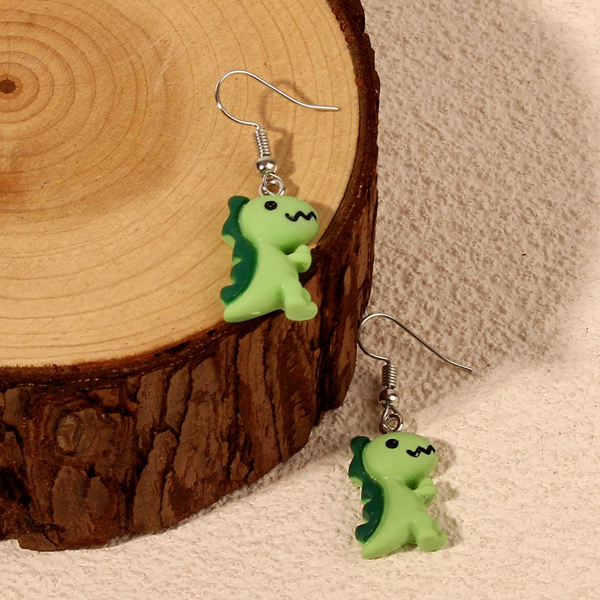 Green Cartoon Dinosaur Dangle Earrings Cute Summer Earring Jewelry Gift for Her