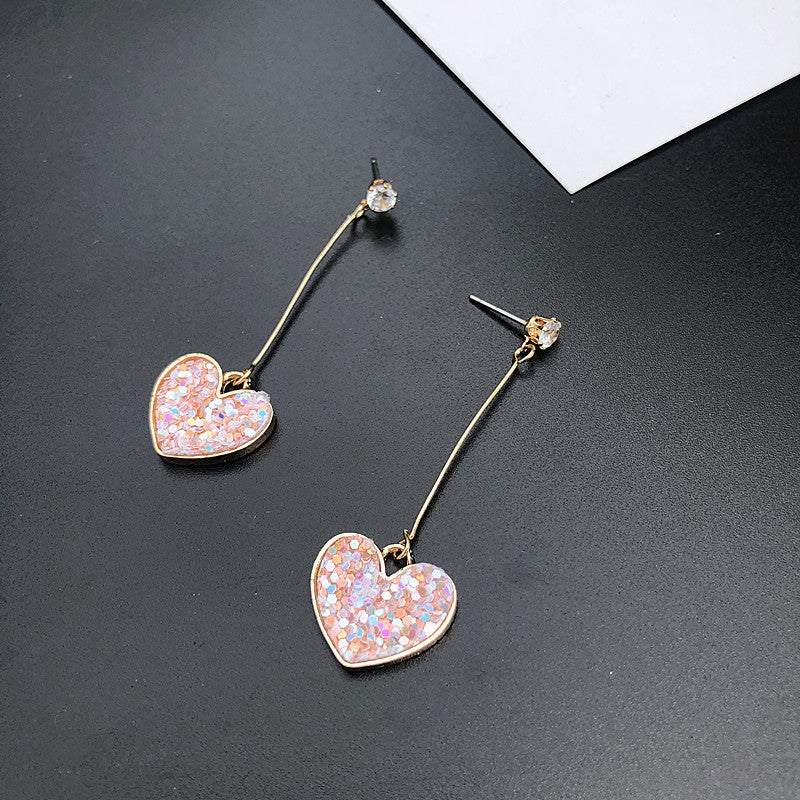 Cute Glitter Heart Ear Drop Earrings Dangle Women Fashion Jewelry Gift for Her