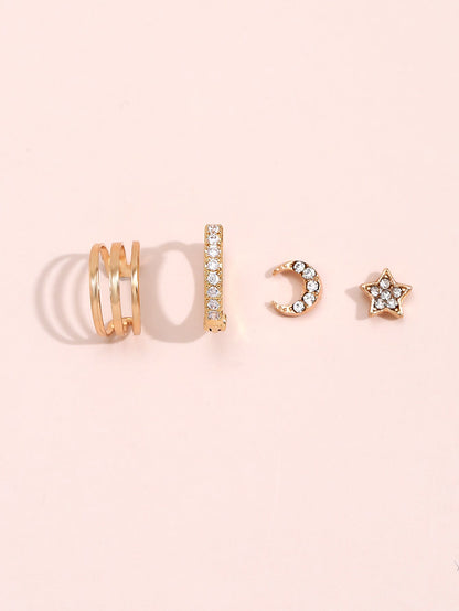 4pcs Set Moon Star Ear Cuff Stud Earrings Fashion Women Female Earrings Piercing