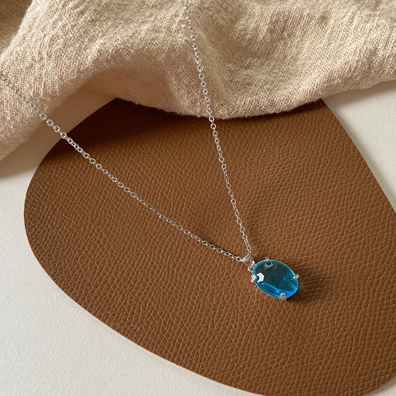 Chic Blue Crystal Zircon Pendant Necklace for Women Trendy Simple Chain Necklace 2021 Fashion Jewelry Gifts