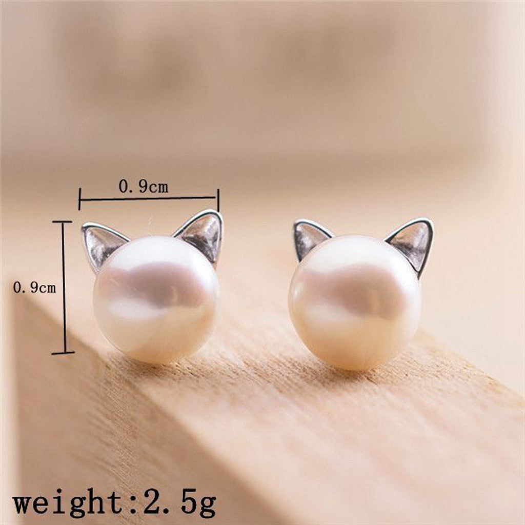 Cute Cat Pearl Stud Earrings Women Fashion Jewelry Girl Accessory Modern Studs Earring