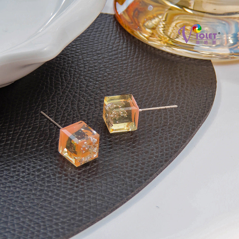 Glitter 3D Cube Stud Earrings Accessories Gift Women Girl Fashionable Jewelry