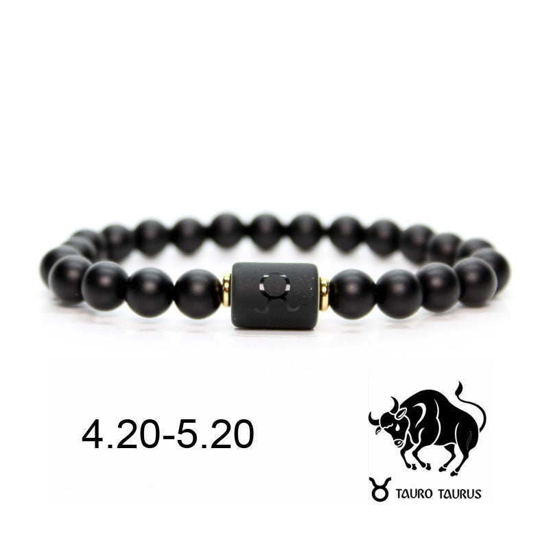 Natural Stone Bead Bracelet Male Frosted Black Agate