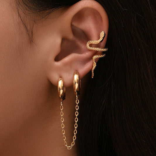 Snake Chain Ear Cuff Ear Studs Earrings Women Fashion Jewelry Gift for Her