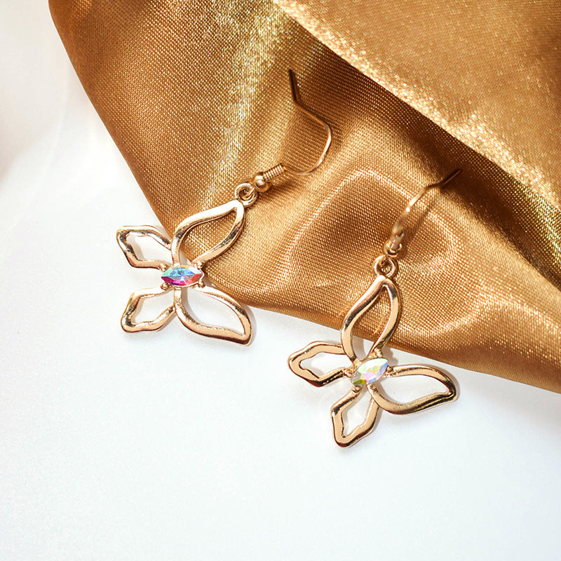 Multicolor Crystal Butterfly Drop Ear Dangle Fashion Earrings for Women Party Jewelry Gift