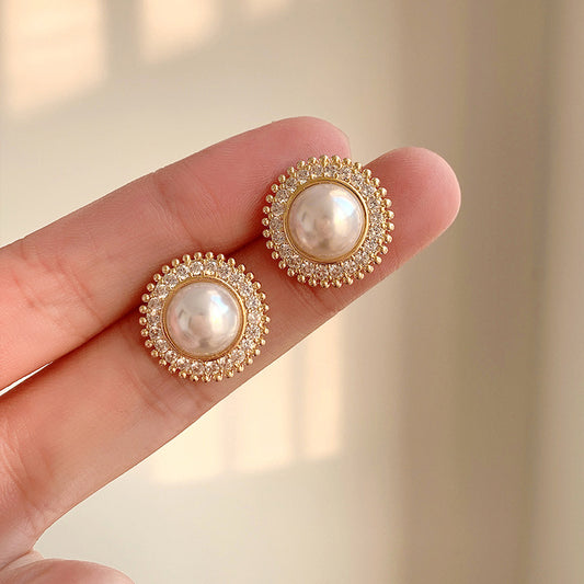 Retro Pearl Stud Earrings Women Fansy Round Earrings Anniversary Gift Girl Jewelry Ear Accessories Party Fashion Jewels