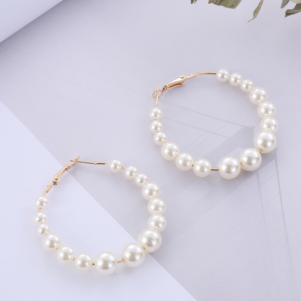 Faux Pearl Beads Hoop Earrings Cute Summer Earring Jewelry Gift for Her