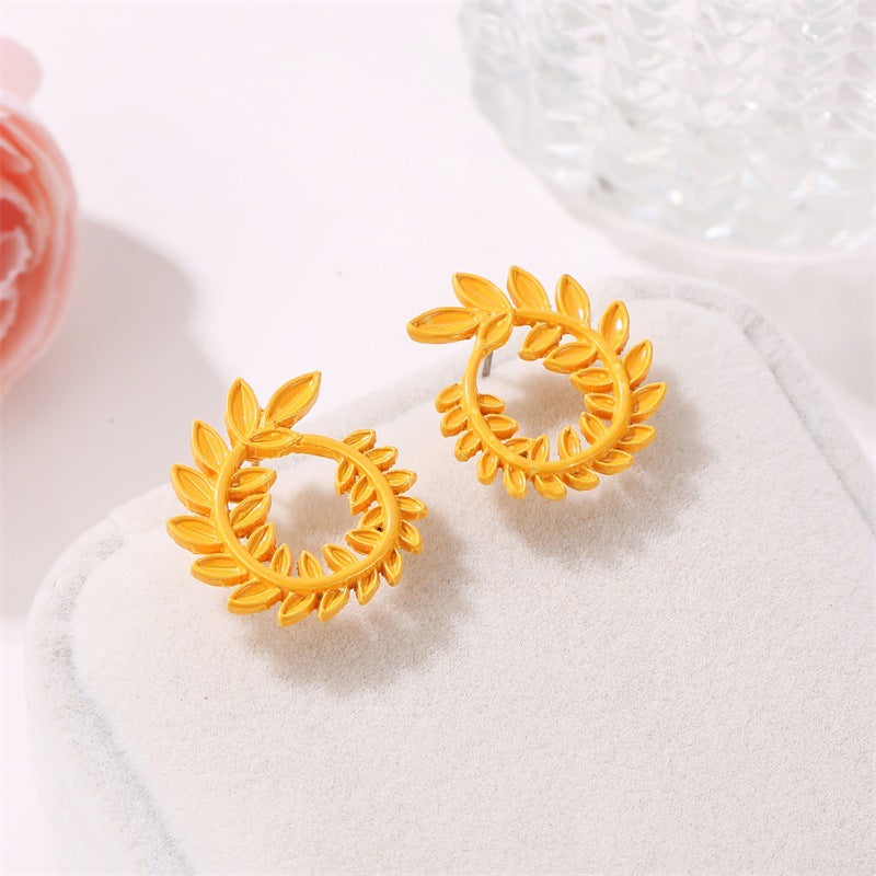 Round Leaves Vine Dangle Earrings Jewelry Accessories Girls Fashion Accessory