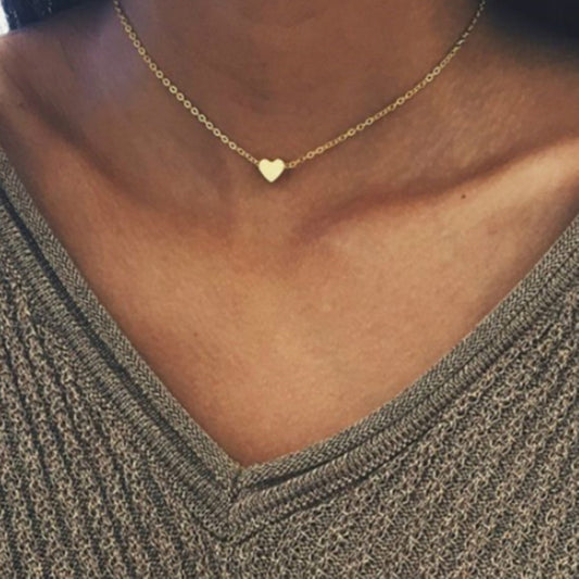 Simple Fashion Gold Color Double-sided Love Pendant Necklaces Clavicle Chains Necklace Women Jewelry Gift