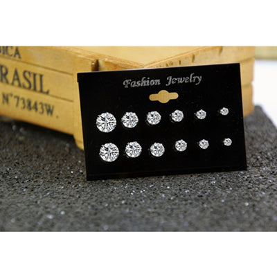 6pairs 6 Sizes Rhinestone Stud Earrings Fashion Women Female Earrings Piercing