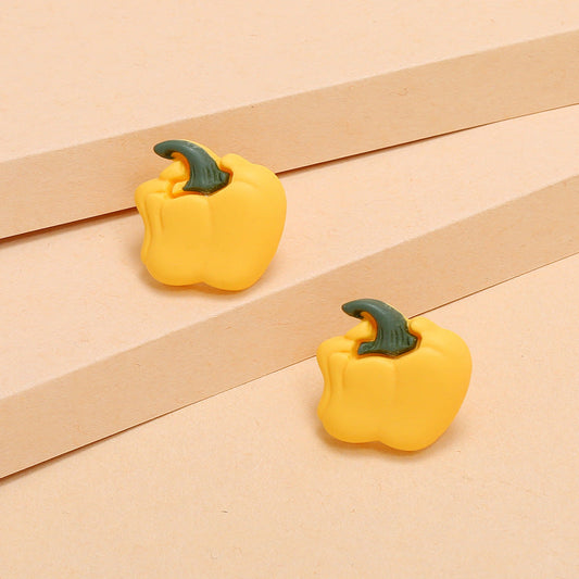 Yellow Bell Pepper Design Stud Earrings Women Girls Gifts Jewelry Accessories