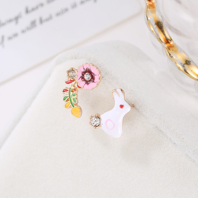 Rabbit and Flower Stud Earrings Fashion Women Female Earrings Piercing Jewelry