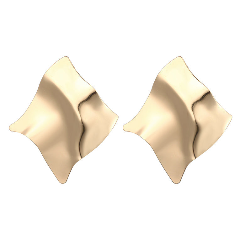 Bended Pattern Metallic Stud Fashion Earrings Women Girls Ear Studs Jewelry Gift