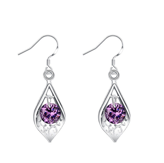 1Pair Purple Crystal Drop Earring Women Jewelry Mom Gift Everyday Wear Earrings