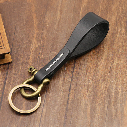 Leather Car Key Retro Copper-colored Horseshoe Buckle Waist Pendant