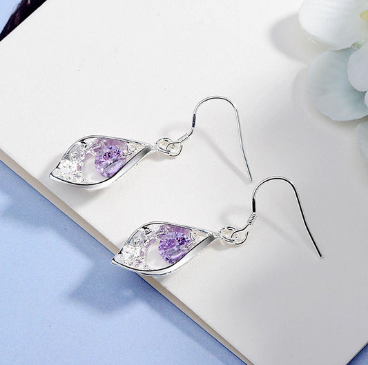 1Pair Purple Crystal Drop Earring Women Jewelry Mom Gift Everyday Wear Earrings