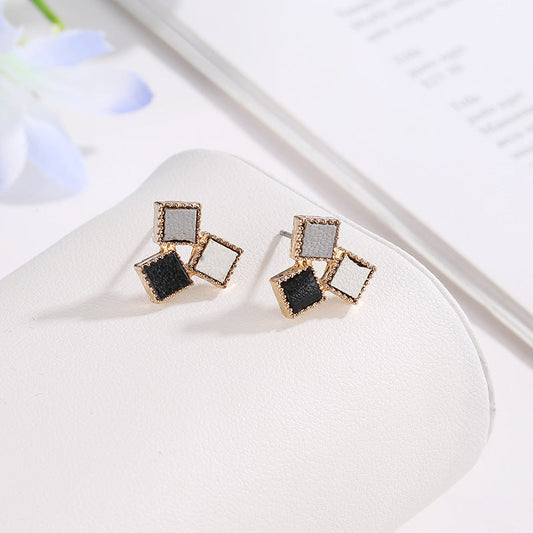 Three Tone Square Stud Fashion Earrings for Women Party Jewelry Gift