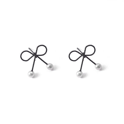 Faux Pearl Bow Ear Stud Earrings Dangle Women Fashion Jewelry Gift for Her