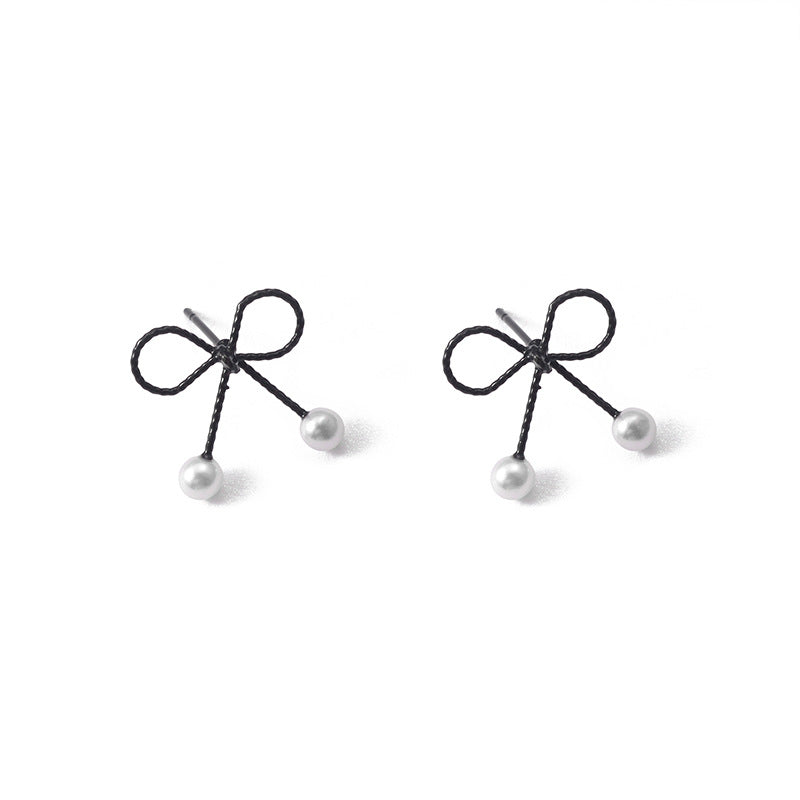 Faux Pearl Bow Ear Stud Earrings Dangle Women Fashion Jewelry Gift for Her