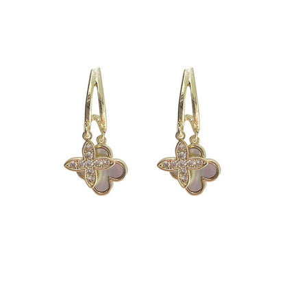 Double Layer Mother-of-pearl Flower Earrings Female Temperament