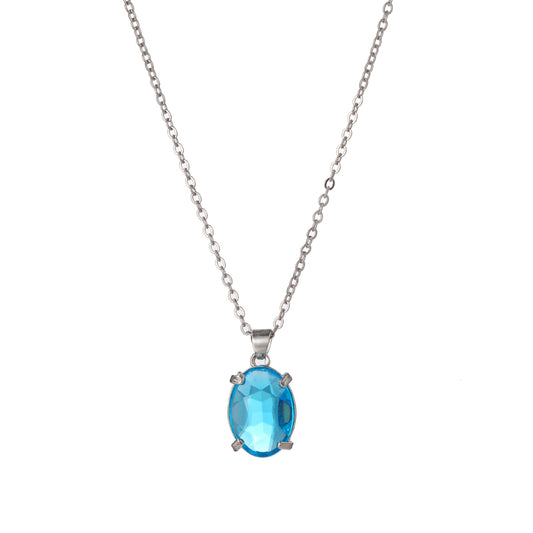 Chic Blue Crystal Zircon Pendant Necklace for Women Trendy Simple Chain Necklace 2021 Fashion Jewelry Gifts