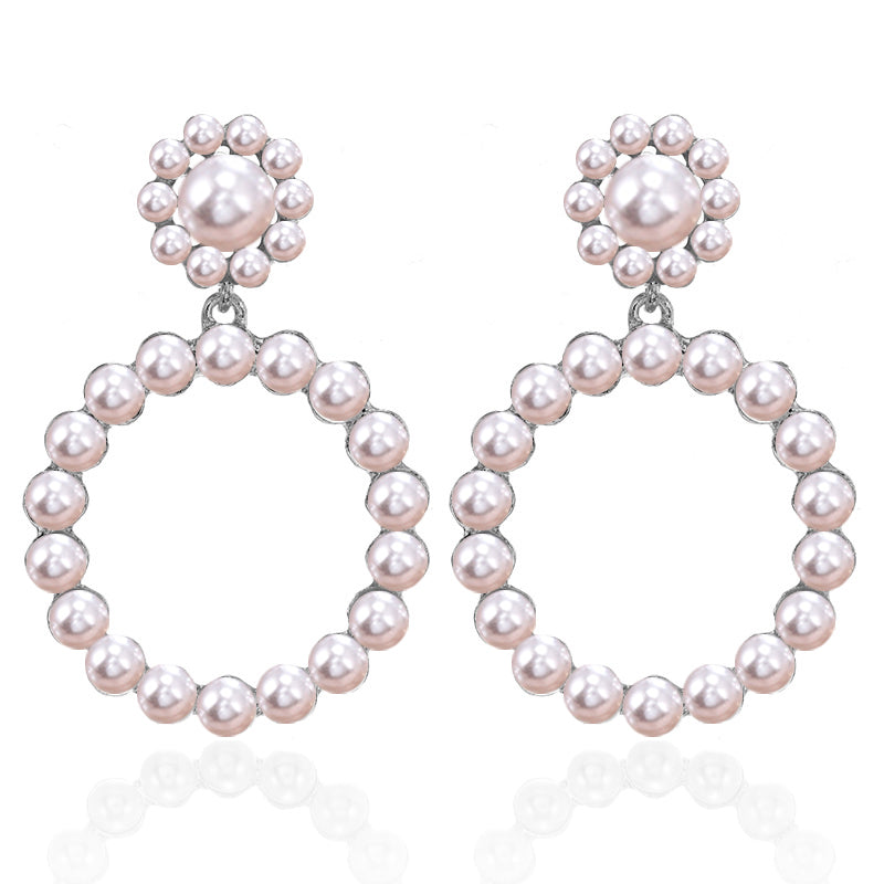 Imitation Pearl Round Dangle Fashion Earrings for Women Stylish Party Jewelry Gift