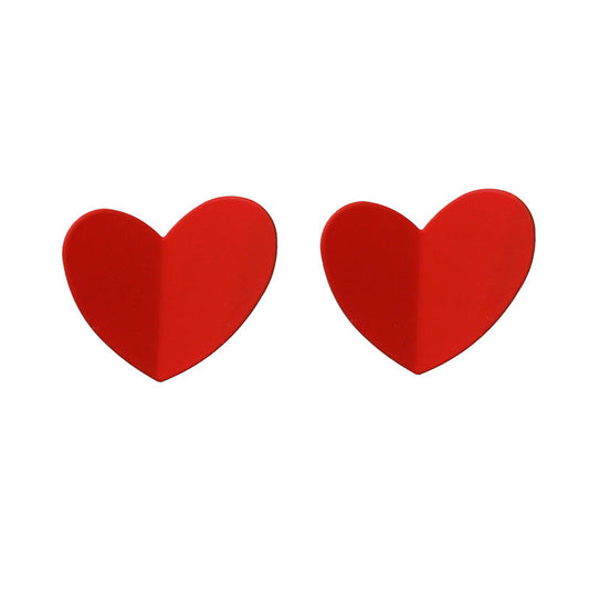 Folding Design Red Heart Dangle Earrings Cute Summer Earring Jewelry Gift for