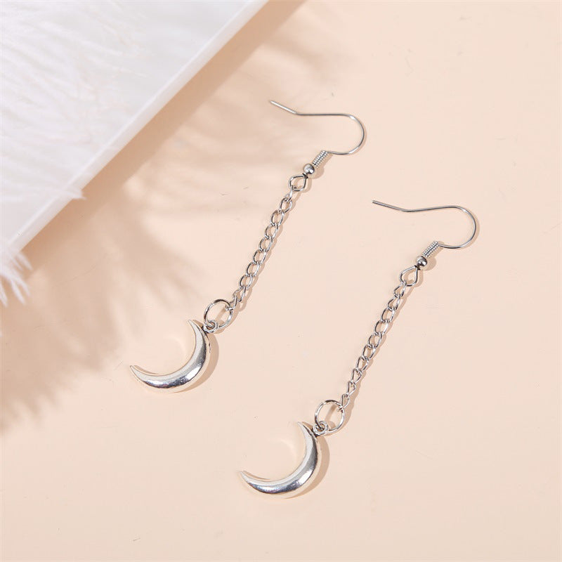 Chain Moon Ear Drop Earrings Dangle Women Fashion Jewelry Gift for Her