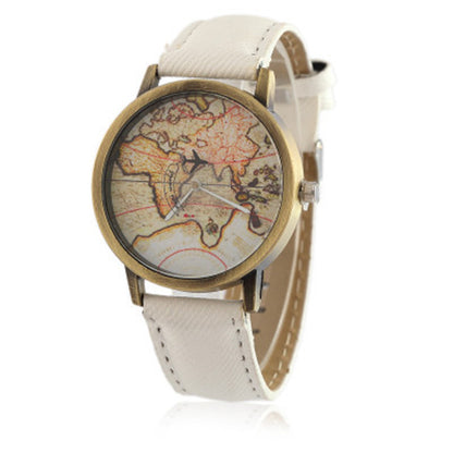 Lychee Leather Map Wind Simple Watch