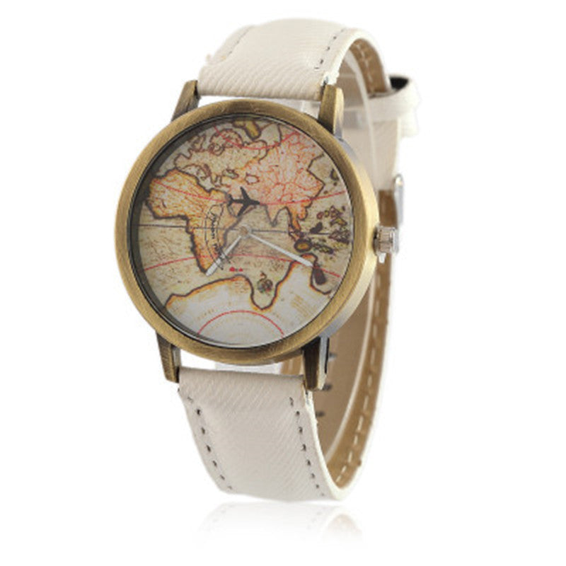 Lychee Leather Map Wind Simple Watch