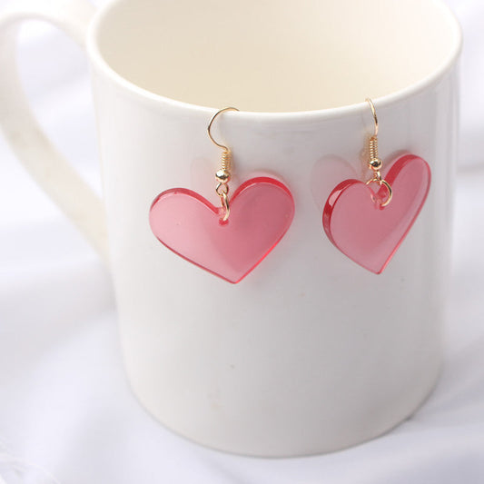 Pink Heart Pendant Drop Dangle Earrings Women Jewelry Gift for Her Accessories