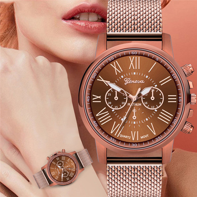 Dual-faced Roman Numeral Mesh Band Quartz Unisex Watch