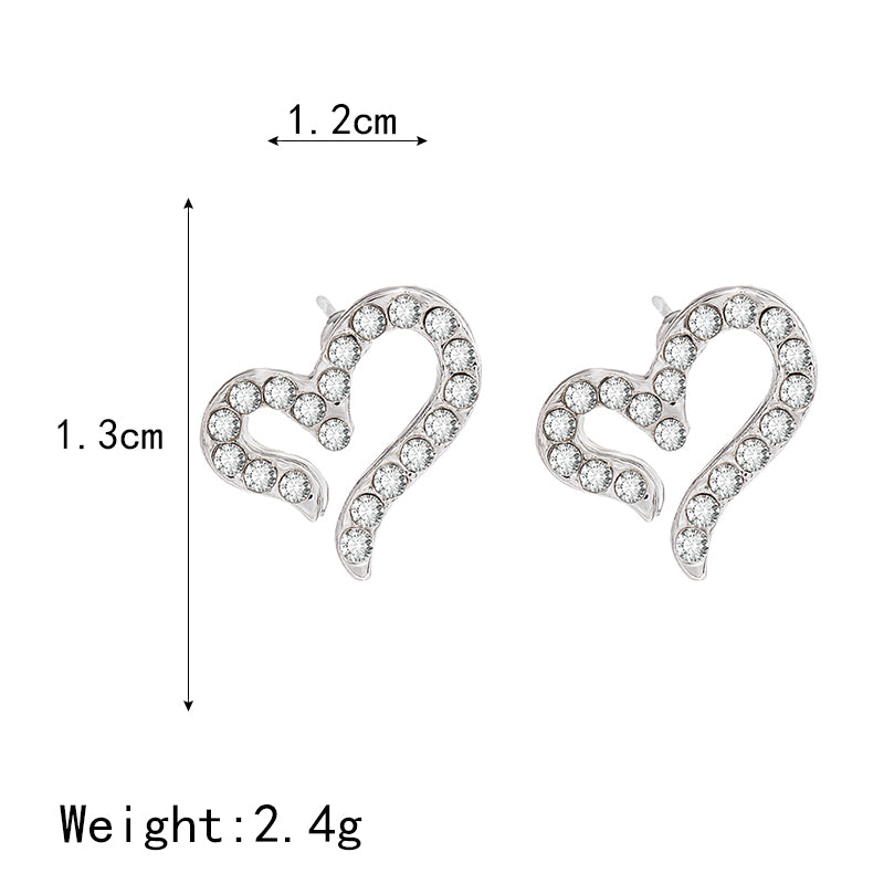 Geometric Love Earrings 1 Pair Women Hollow Love Heart-Shaped Rhinestone Inlaid Silver Plated Earrings Ear Studs for Wedding Party