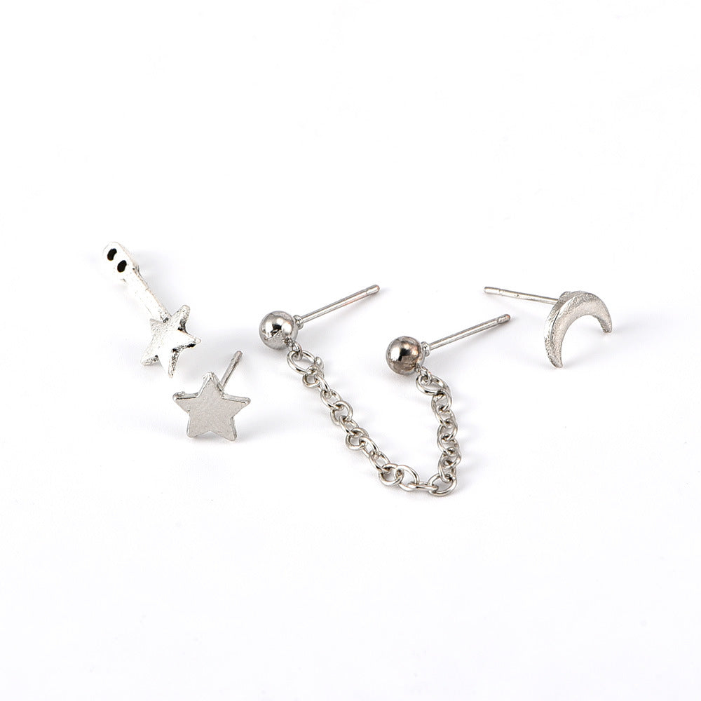 Moon Star Chain Ear Stud Earrings Dangle Women Fashion Jewelry Gift for Her